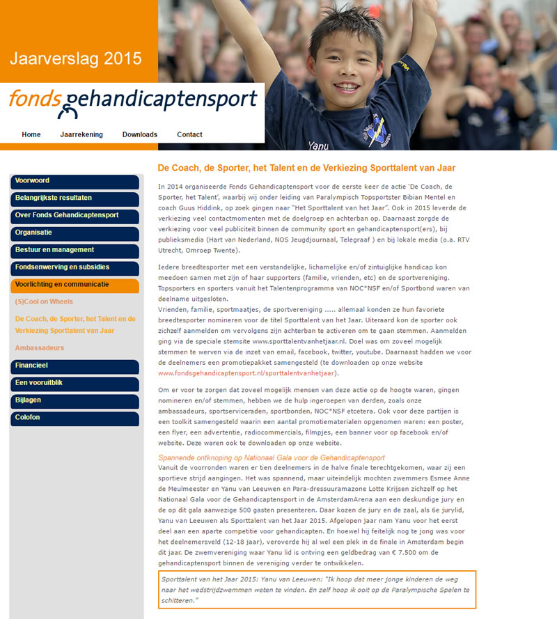 Online jaarverslag 2015 Fonds Gehandicaptensport